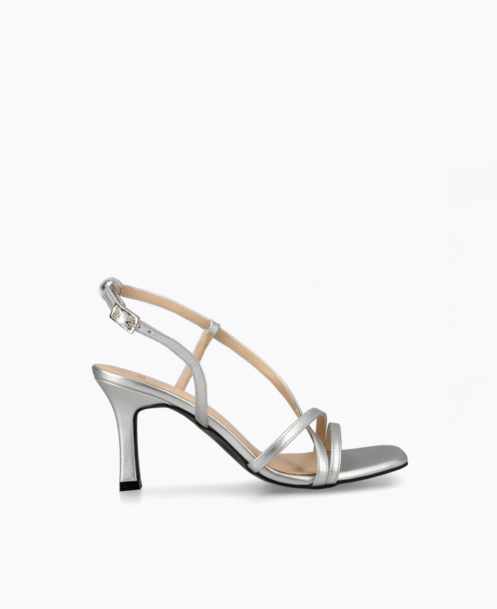 Silver strappy sandals kitten clearance heel