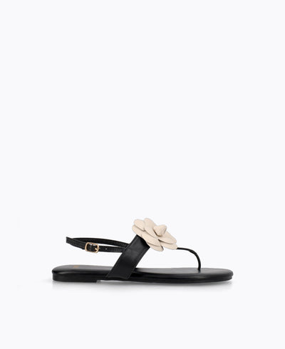 Louisa Thong Flat Sandals - Black