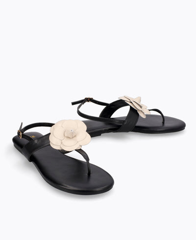 Louisa Thong Flat Sandals - Black