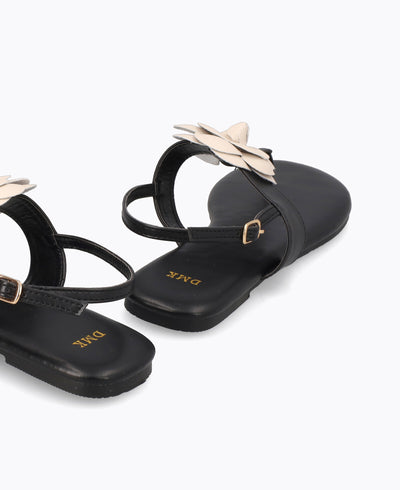 Louisa Thong Flat Sandals - Black