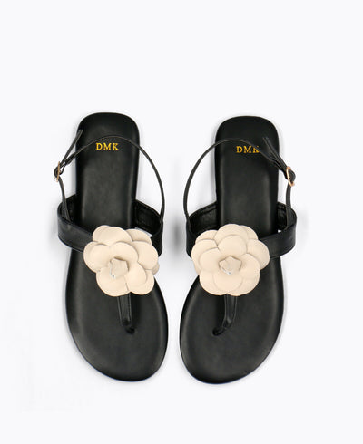 Louisa Thong Flat Sandals - Black