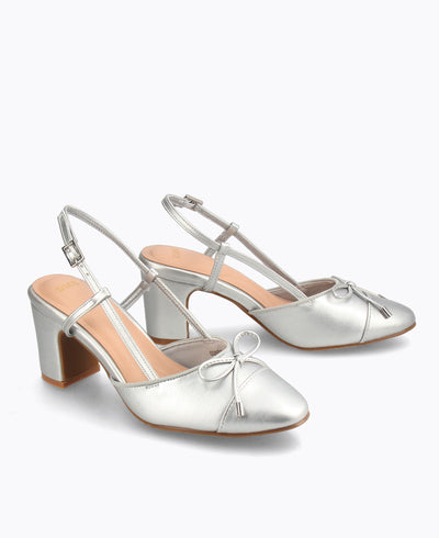 Hadley Slingback Heel Pumps - Silver