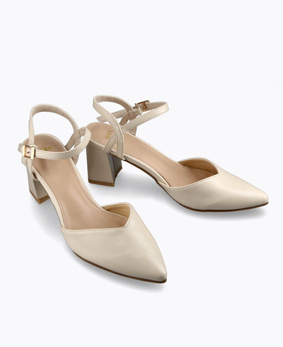 Margot Block Heel Pumps - Beige