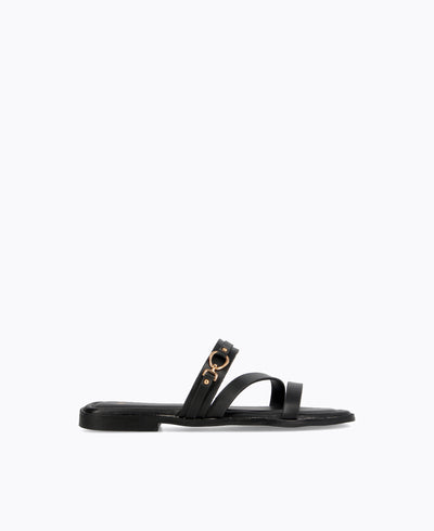 Aubrey Strappy Flat Sandals - Black