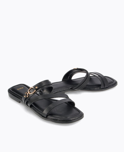 Aubrey Strappy Flat Sandals - Black