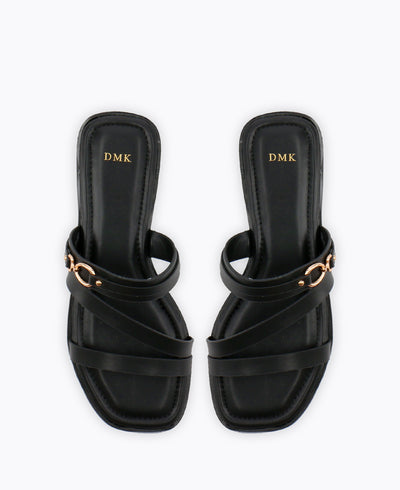 Aubrey Strappy Flat Sandals - Black