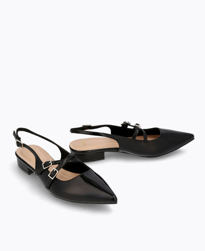 Inca Slingback Mary Jane Flats - Black