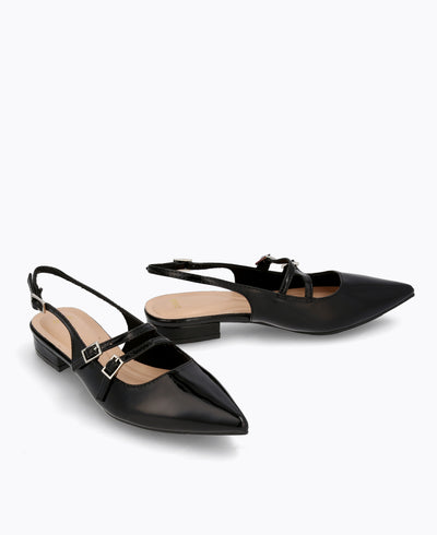 Inca Slingback Mary Jane Flats - Black