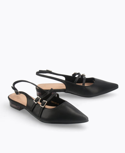 Inca Slingback Mary Jane Flats - Matte Black