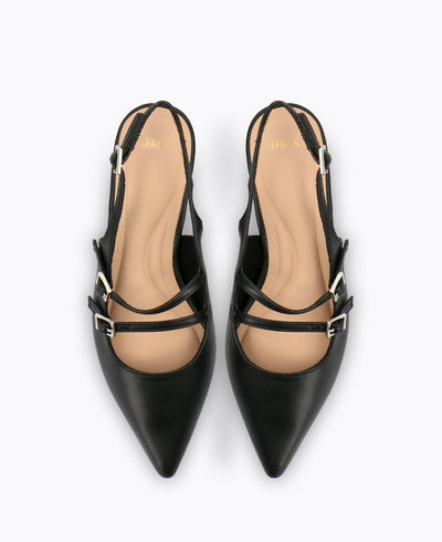 Inca Slingback Mary Jane Flats - Matte Black