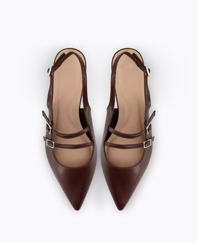 Inca Slingback Mary Jane Flats - Matte Brown