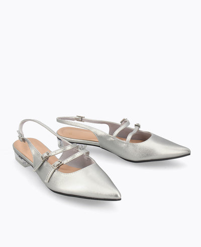 Inca Slingback Mary Jane Flats - Silver