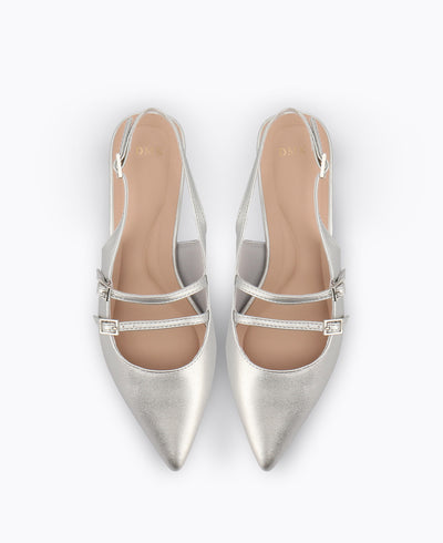 Inca Slingback Mary Jane Flats - Silver