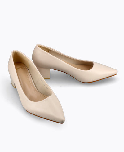 Sharon Block Heel Pumps - Beige