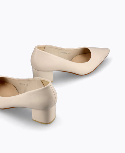 Sharon Block Heel Pumps - Beige