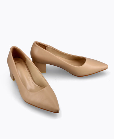 Sharon Block Heel Pumps - Nude