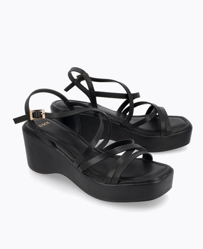 Ellen Platform Wedge Sandals - Black