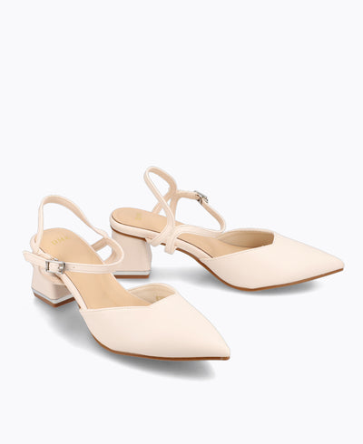 Belle Block Heel Pumps - Beige