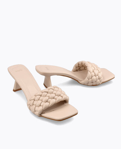 Rhea Mule Heel Sandals - Beige