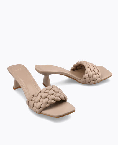 Rhea Mule Heel Sandals - Taupe