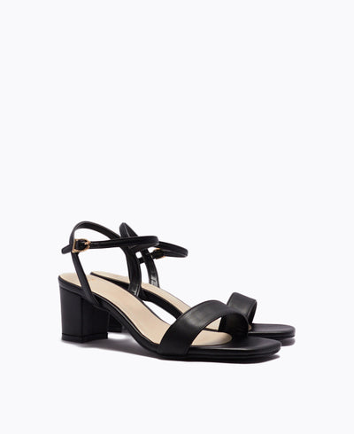 Squared Off Block Heel Sandals - Black