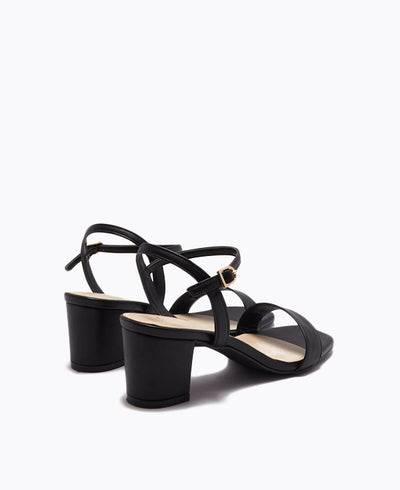 Squared Off Block Heel Sandals - Black