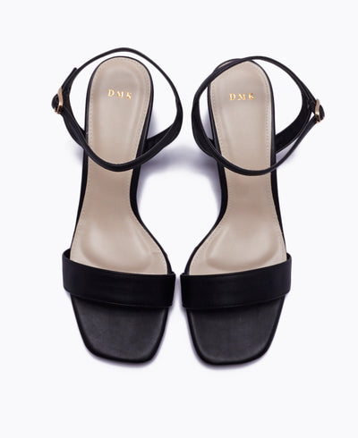 Squared Off Block Heel Sandals - Black