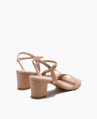 Squared Off Block Heel Sandals - Nude