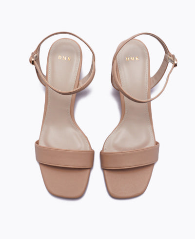 Squared Off Block Heel Sandals - Nude