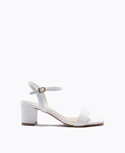 Squared Off Block Heel Sandals - White