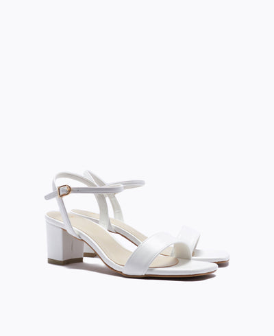 Squared Off Block Heel Sandals - White