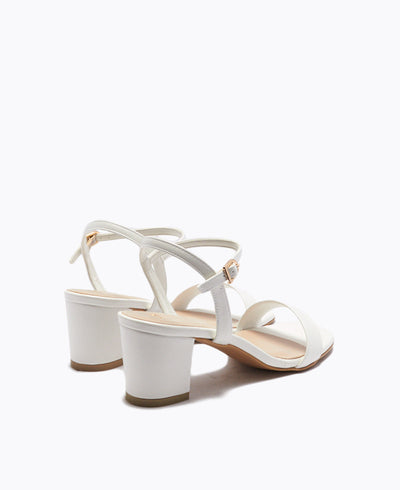 Squared Off Block Heel Sandals - White