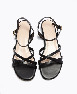 Black Asymmetric Strappy Heeled Sandals - CHARLES & KEITH CA