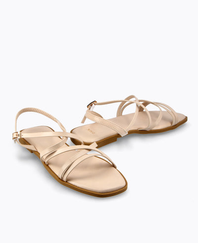 Tania Strappy Flat Sandals - Beige