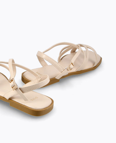 Tania Strappy Flat Sandals - Beige