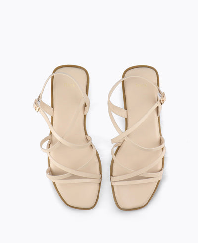 Tania Strappy Flat Sandals - Beige