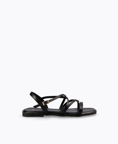 Tania Strappy Flat Sandals - Black