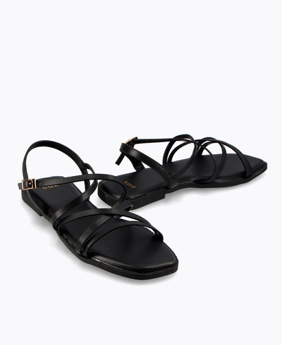 Tania Strappy Flat Sandals - Black