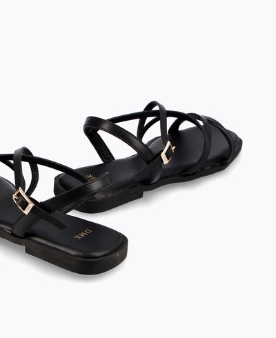 Tania Strappy Flat Sandals - Black