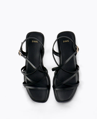 Tania Strappy Flat Sandals - Black