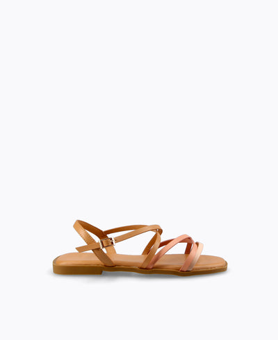 Tania Strappy Flat Sandals - Brown Multi