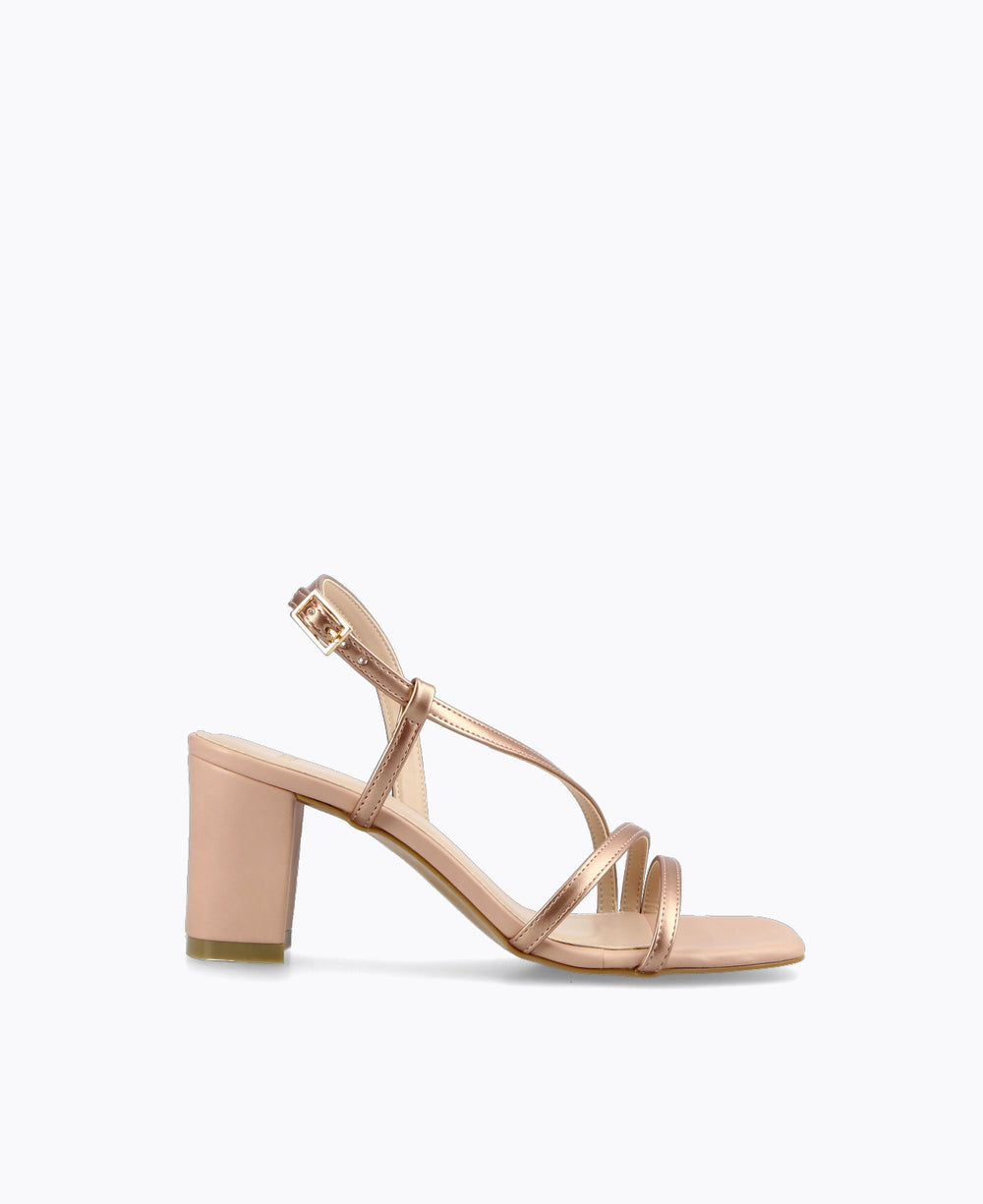 Gold block clearance heel strappy sandals