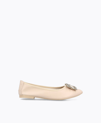 Mavis Jewel Flat Pumps - Beige