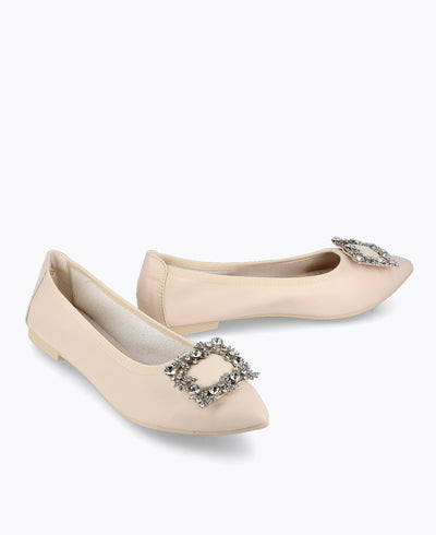 Mavis Jewel Flat Pumps - Beige