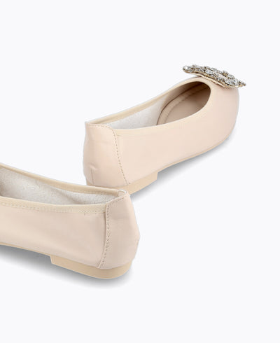 Mavis Jewel Flat Pumps - Beige