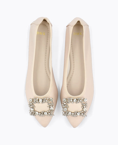 Mavis Jewel Flat Pumps - Beige