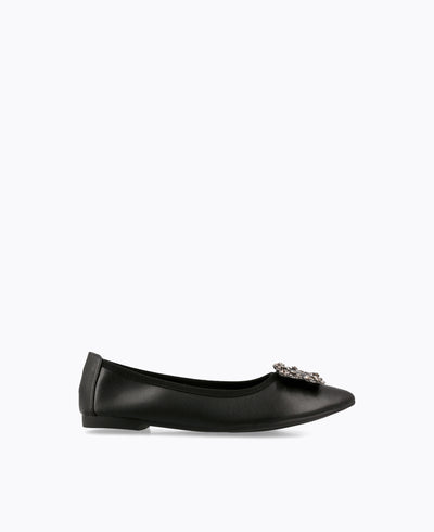 Mavis Jewel Flat Pumps - Black