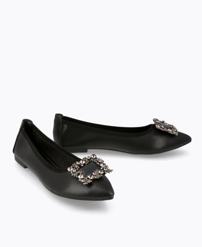 Mavis Jewel Flat Pumps - Black