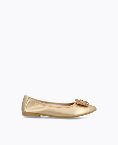 Mavis Jewel Flat Pumps - Gold