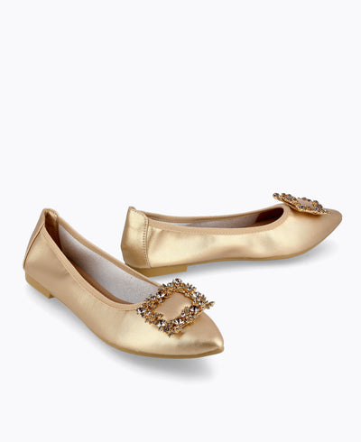 Mavis Jewel Flat Pumps - Gold